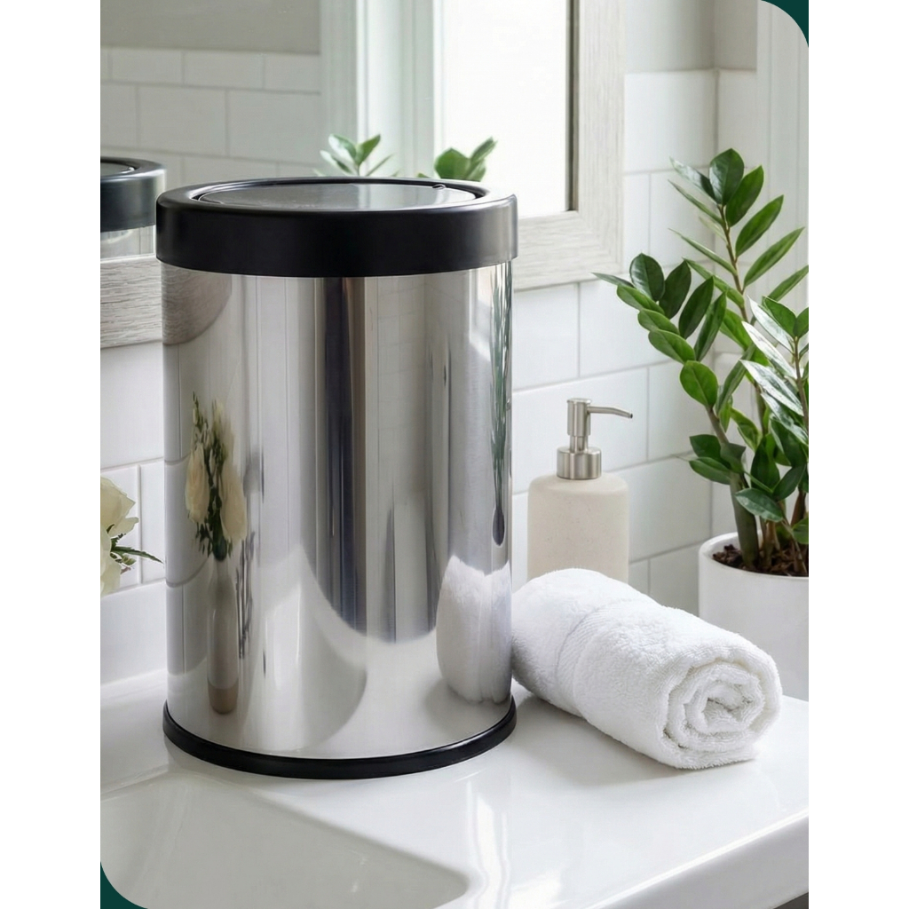 Lixeira Inox Martinazzo 9,1 L Tampa Basculante Preta Ideal para Cozinha Banheiro Escritório