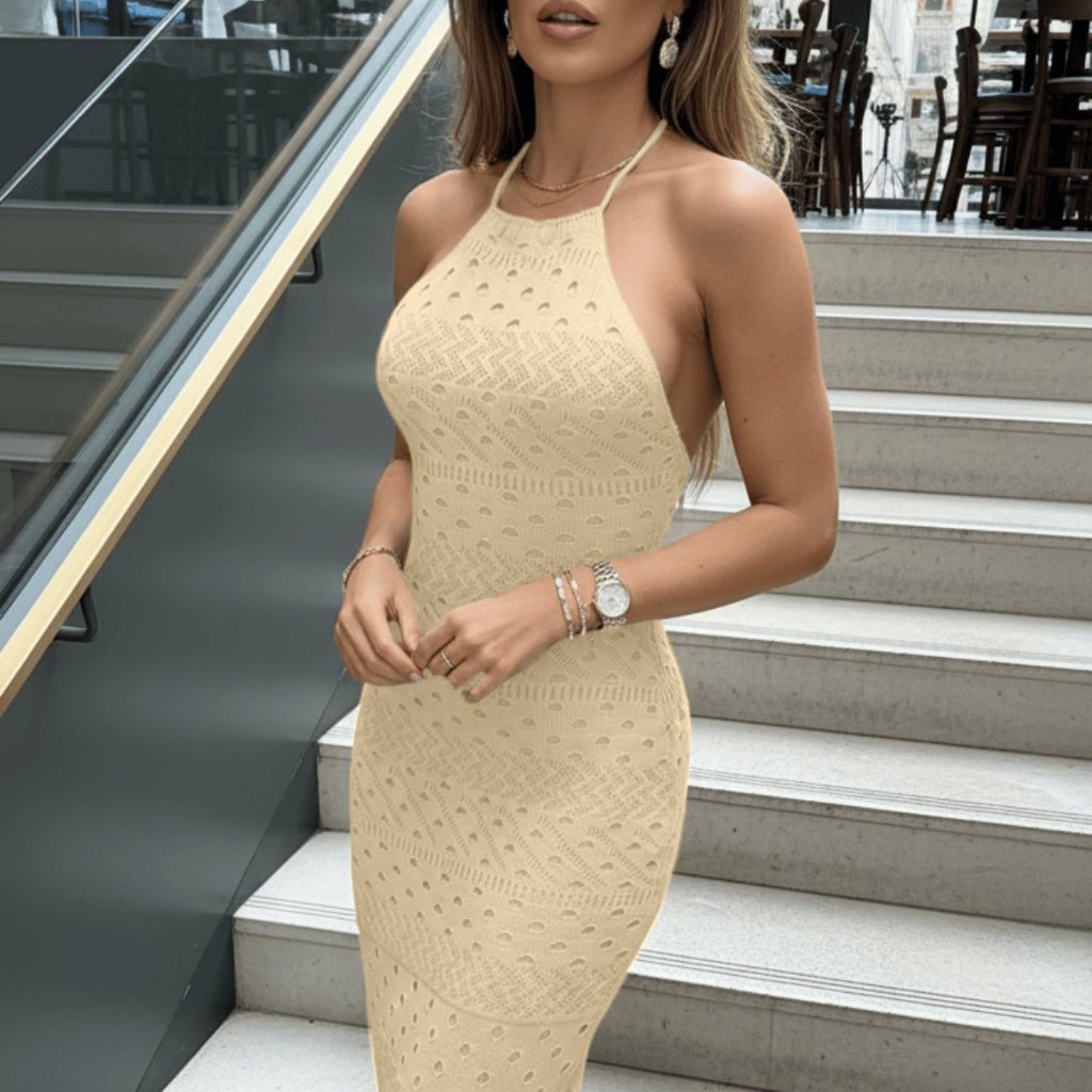 Vestido Midi Feminino Elegante Frente Única Modal Costa Aberta Festa Casual Tubinho Tricot