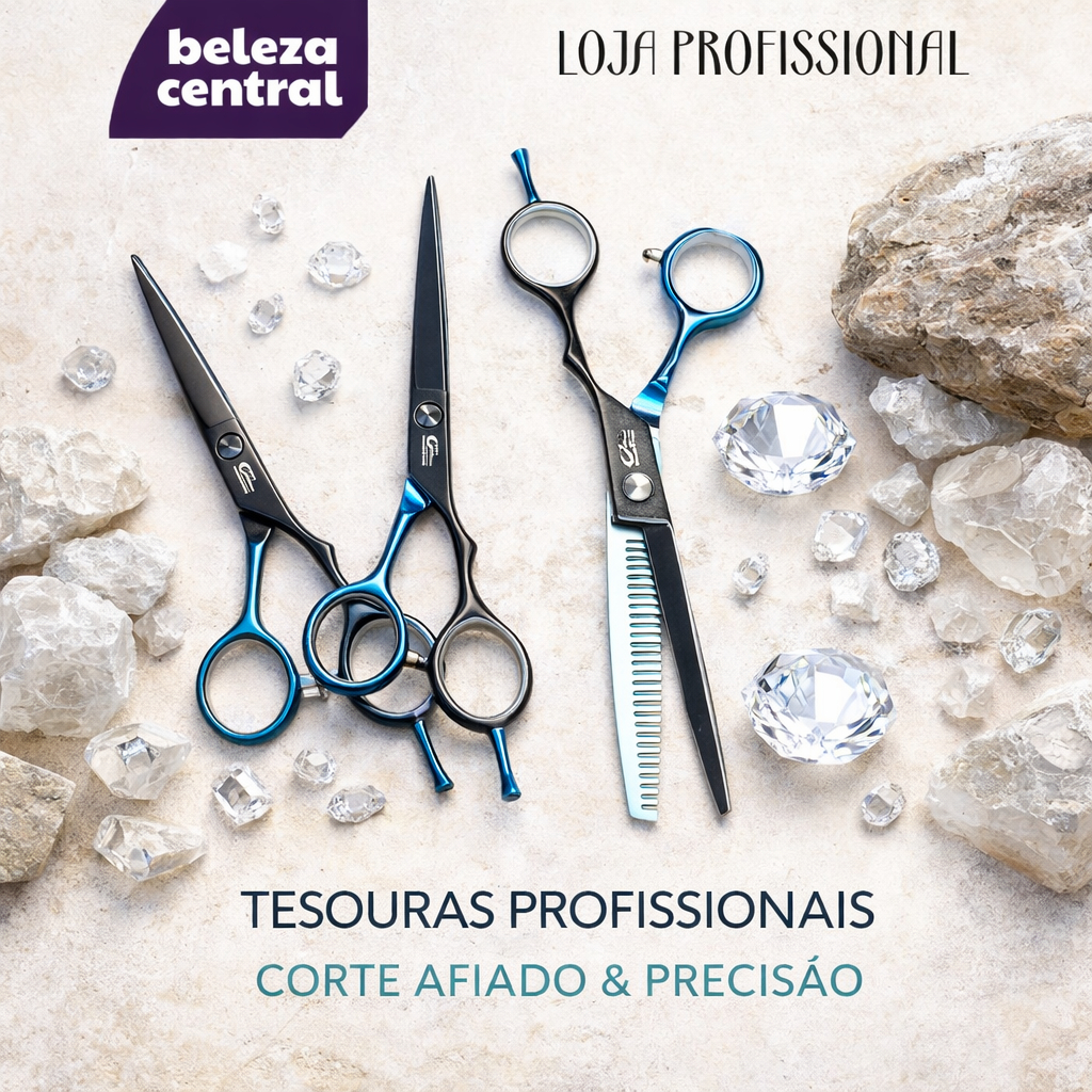 Kit Tesouras Profs Corte Afiado e Precisão - 6" - Fio Laser - Fio Navalha - Desbastadeira - Consulte-nos Antes - UMI