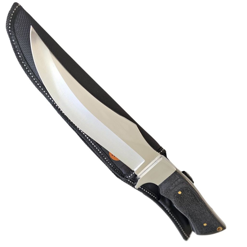 Faca Tatica Churrasco Cozinha  Full Tang Cabo Artesanal Madeira Escura Com Bainha