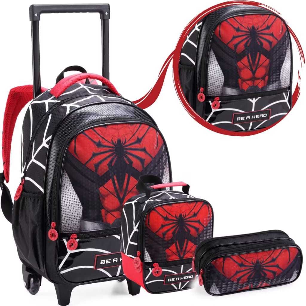 kit mochila  carrinho masculino escolar infantil homem aranha pronta entrega em Oferta na Shopee