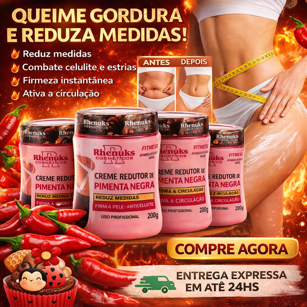 Creme Redutor de Medidas Pimenta Negra 200g Ativador da Circulação, Firmador e Anticelulite Rhenuks em Oferta na Shopee