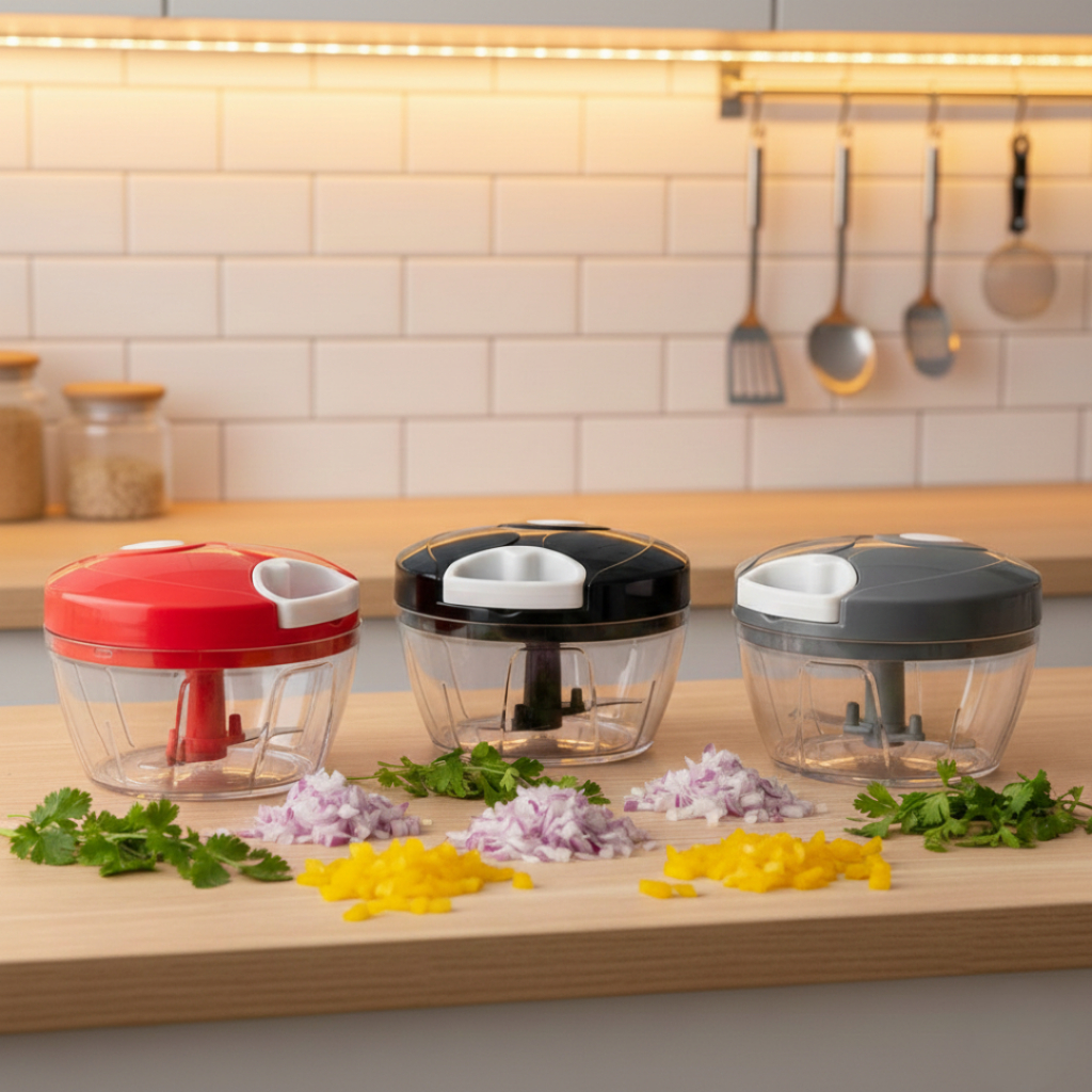 Triturador Processador de Alimentos 3 Lâminas Inox Manual 500ml Legumes Frutas Verduras