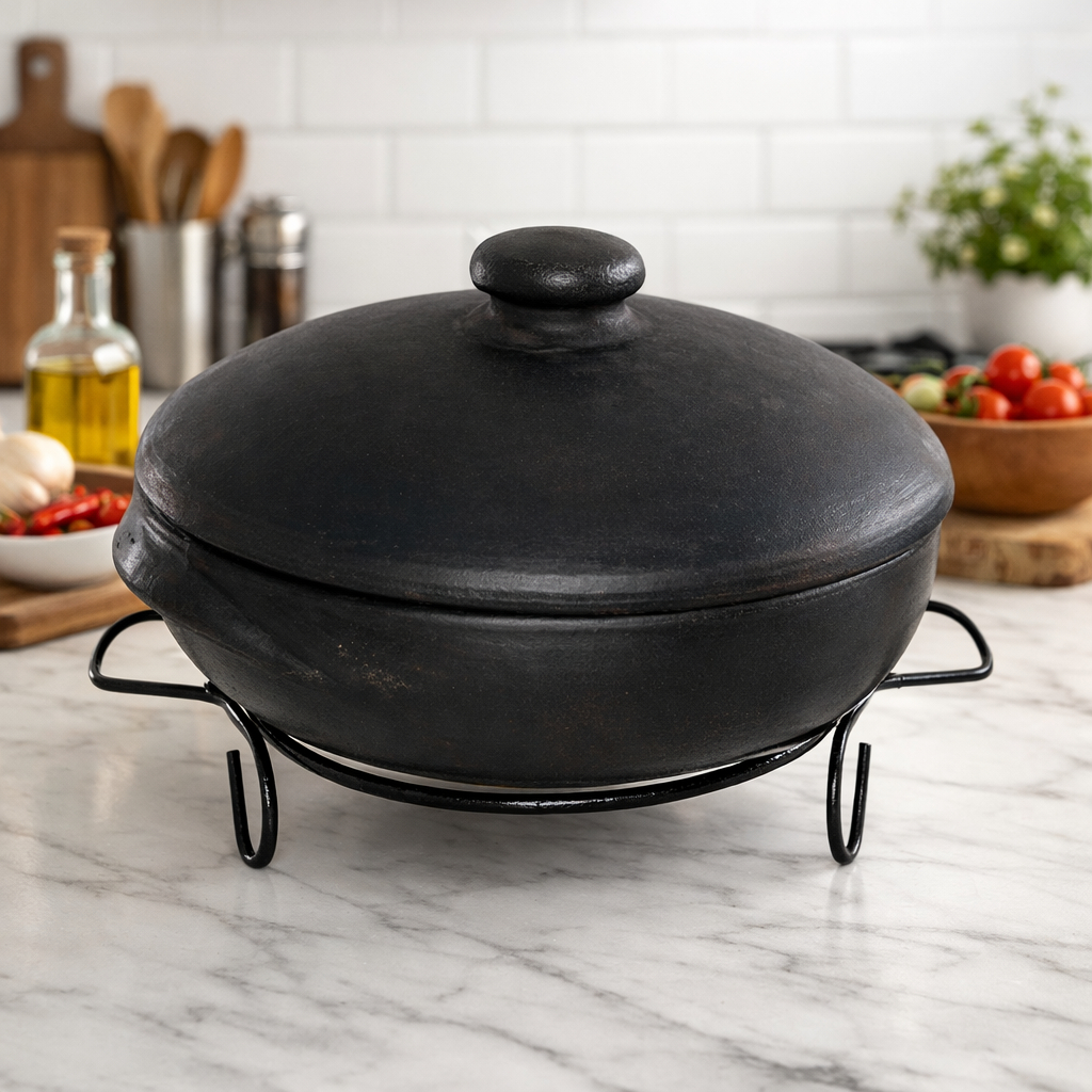 Panela de Barro Moquequeira Capixaba Preta 1/1,5/2/3 L (opções com ou sem suporte) - Artesanal