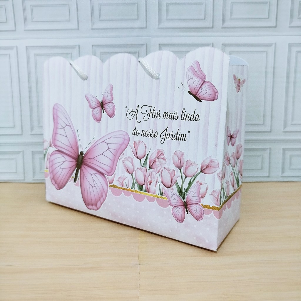 10 sacolas surpresa - tema borboleta Rosa jardim encantado - embalagens  e lembrancinhas temáticas para aniversário