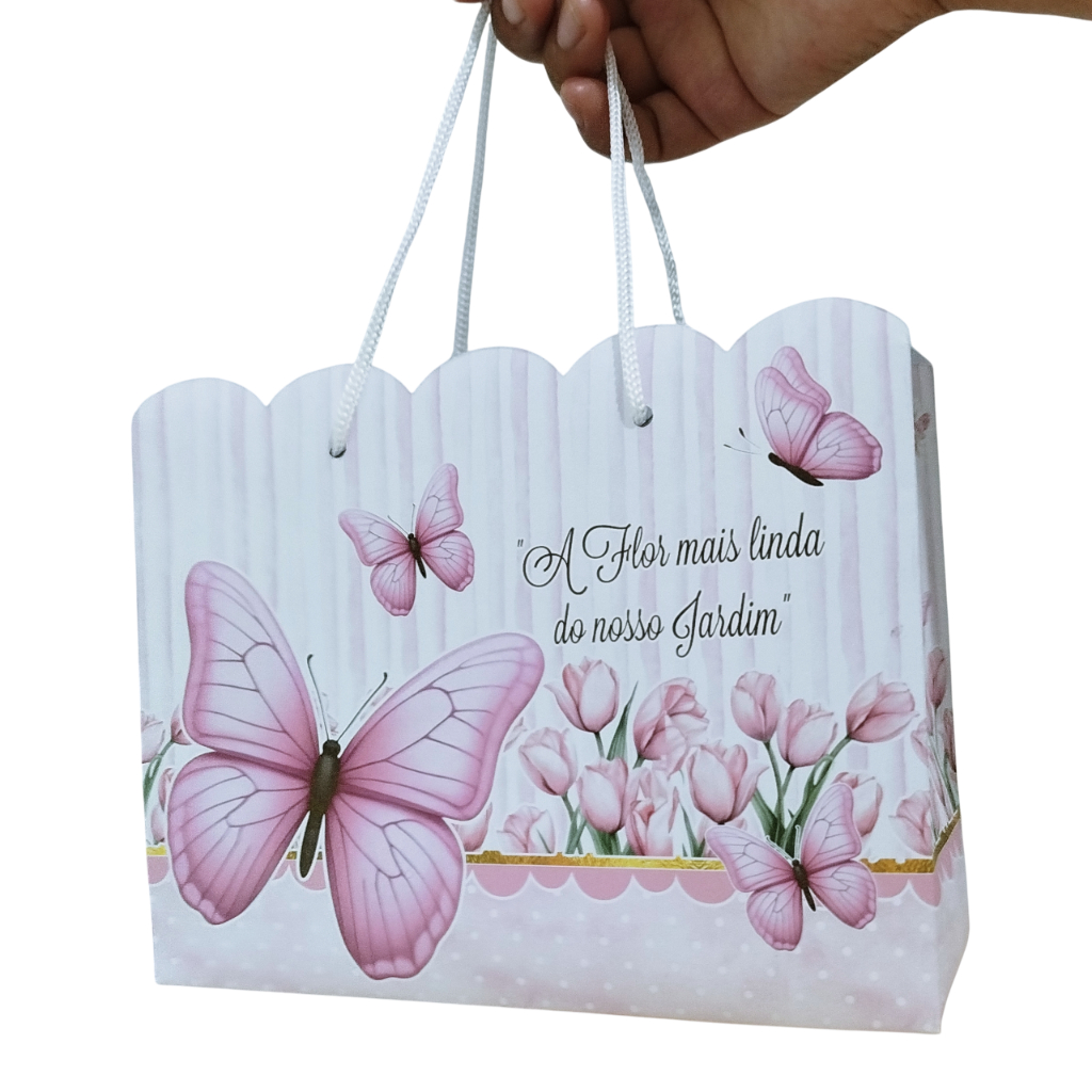 Sacolas surpresa - tema borboleta Rosa jardim encantado - embalagens  e lembrancinhas temáticas para aniversário