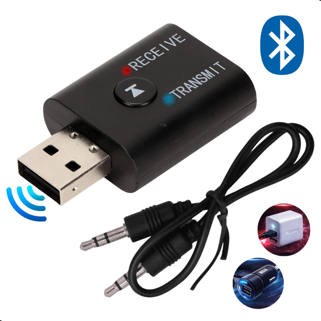 Receptor Adaptador Bluetooth Usb P2 Audio Stereo Musica Som Carro Android Conexão Estável