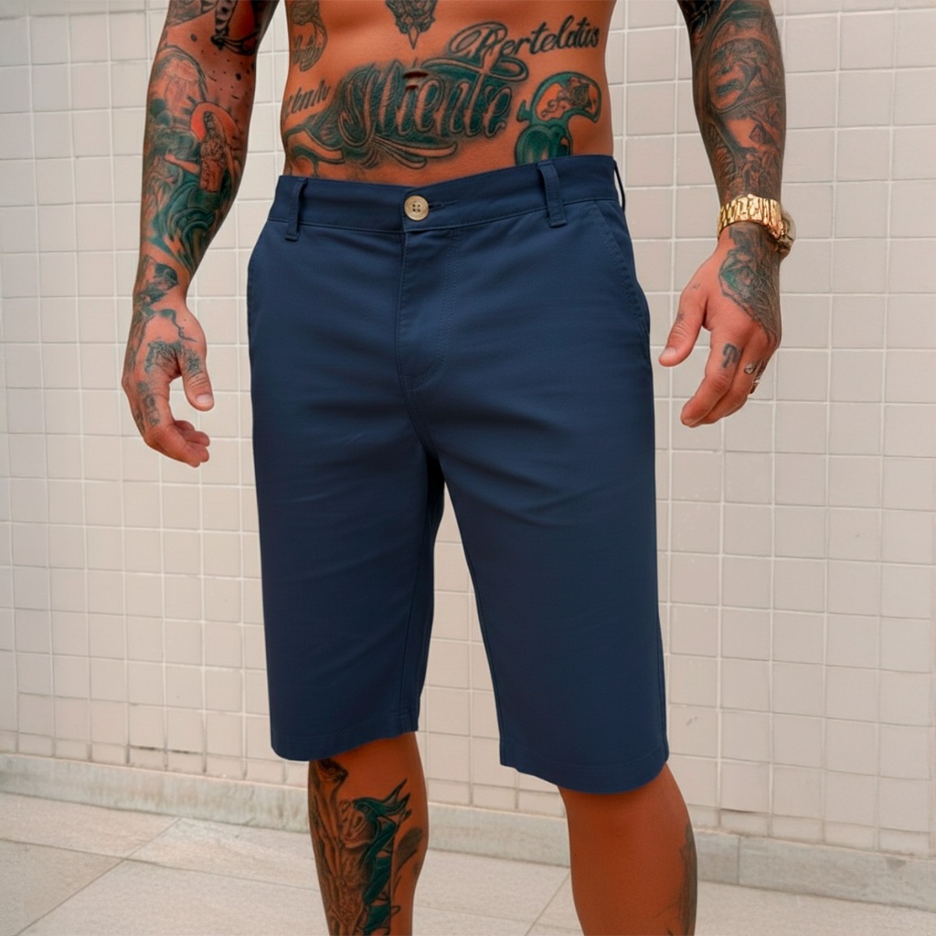 bermuda masculina 100% algodão confortável leve bolso casual promoção barata — imagem 2 de 2
