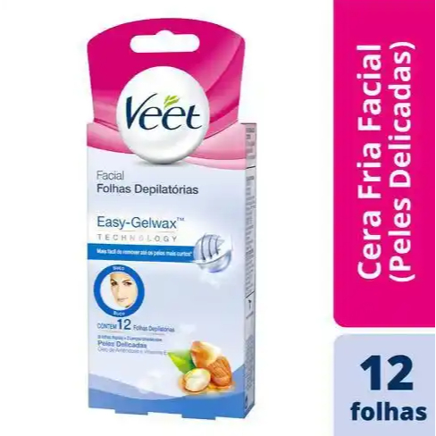 Cera Fria Facial Veet Easy-Gelwax Peles Delicadas - 12 Folhas