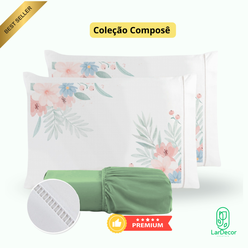 Kit Jogo de Lençol Micropercal 400 Fios Ponto Palito Fronha Estampada