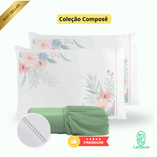 Kit Jogo de Lençol Micropercal 400 Fios Ponto Palito Fronha Estampada