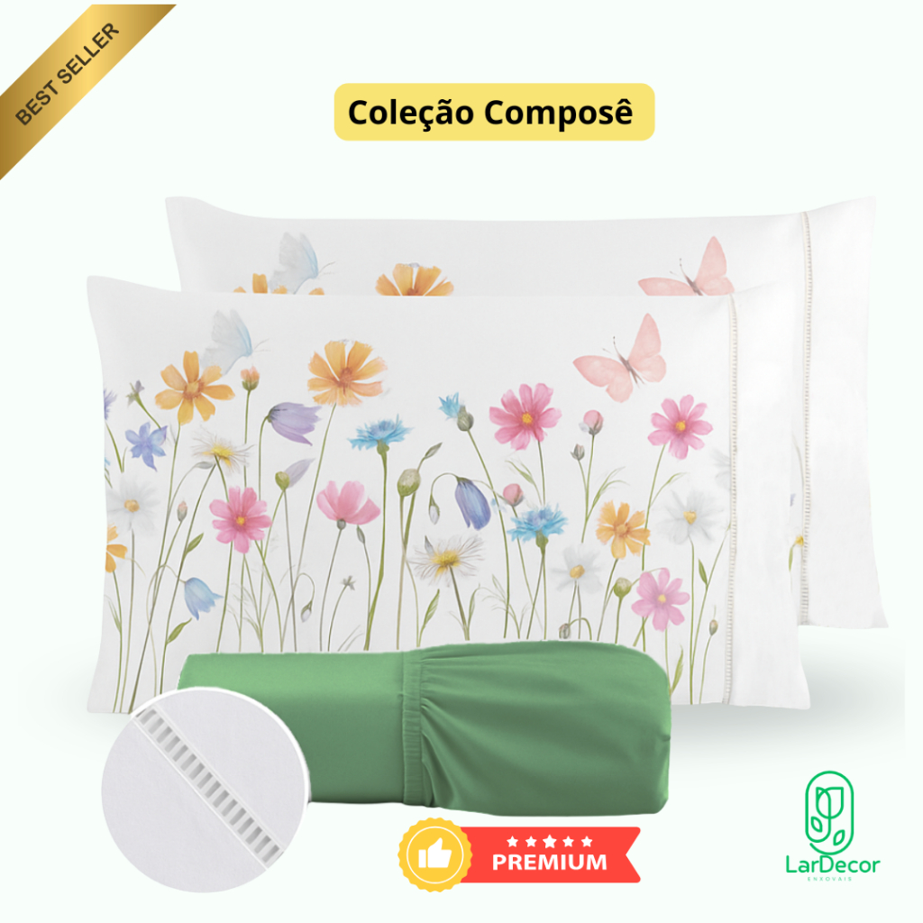 Kit Jogo de Lençol 400 Fios Micropercal Ponto Palito Fronha Estampada