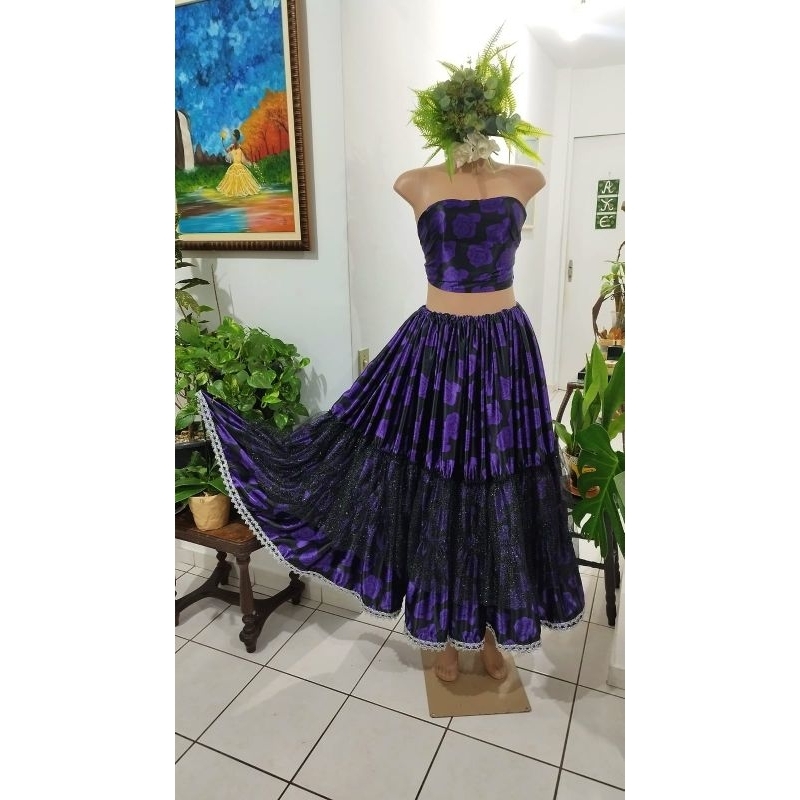 Saia para Pomba Gira Floral em Cetim com Babado em Tule | Saia Ritualística de Luxo