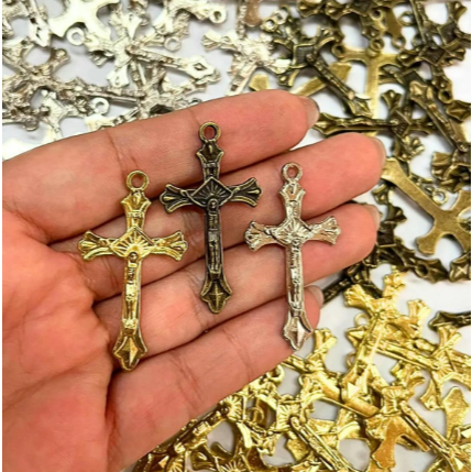 Crucifixo para Terço Dourado Niquel Ouro envelhecido Pingente Cruz Montagem de Terços Artigos Religiosos Catolicos