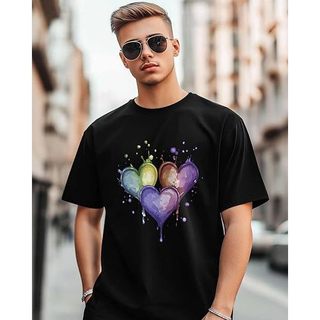 Camiseta masculina de manga curta com coração gola redonda