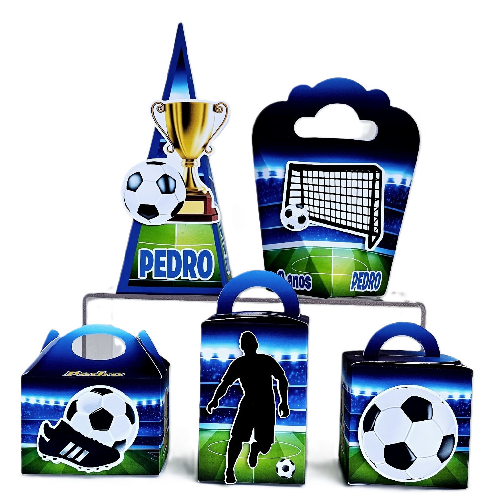 Kit FUTEBOL Caixinhas 3D Personalizadas Nome e Idade Lembrancinhas Papelaria Festa