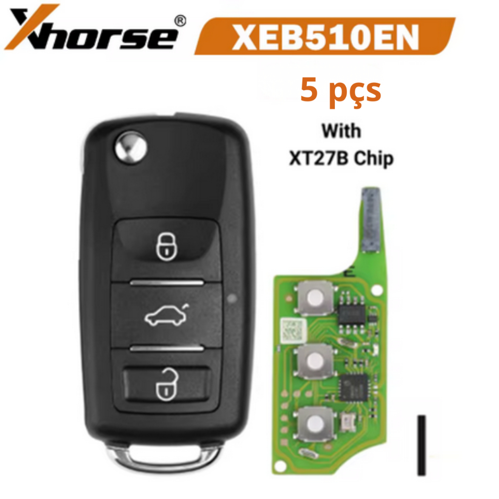 Lote 5 unidades Chave Xhorse VVDI XEB510EN com Super Chip XT27B modelo VW B5 Tipo Super Chave Remota