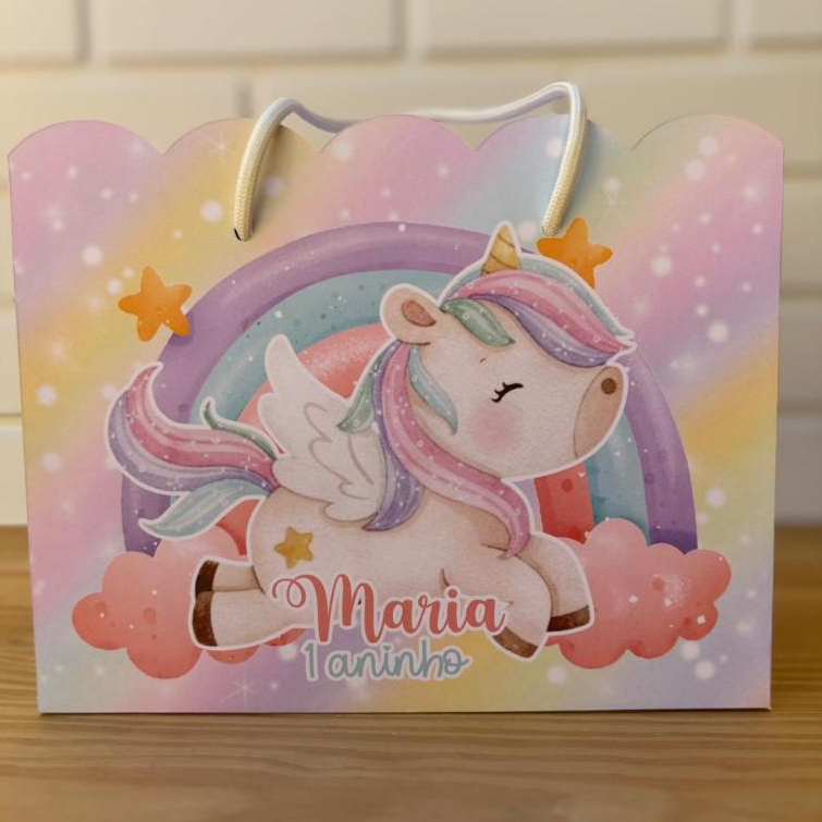 Kit 10 Sacolinhas Unicórnio Personalizadas | Lembrancinha Festa Aniversário Infantil