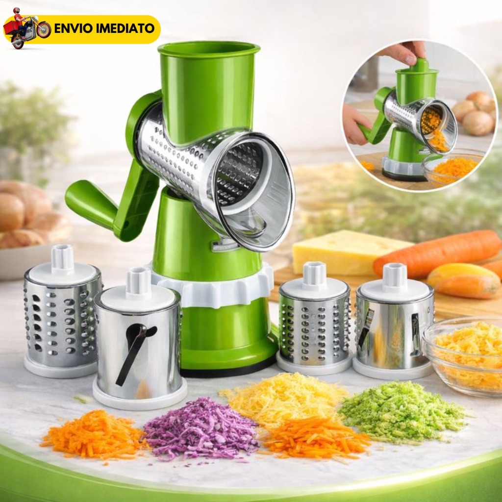 Ralador Cortador Fatiador Manual de Legumes e Vegetais Giratório 3 em 1 Lâminas Inox em Oferta na Shopee