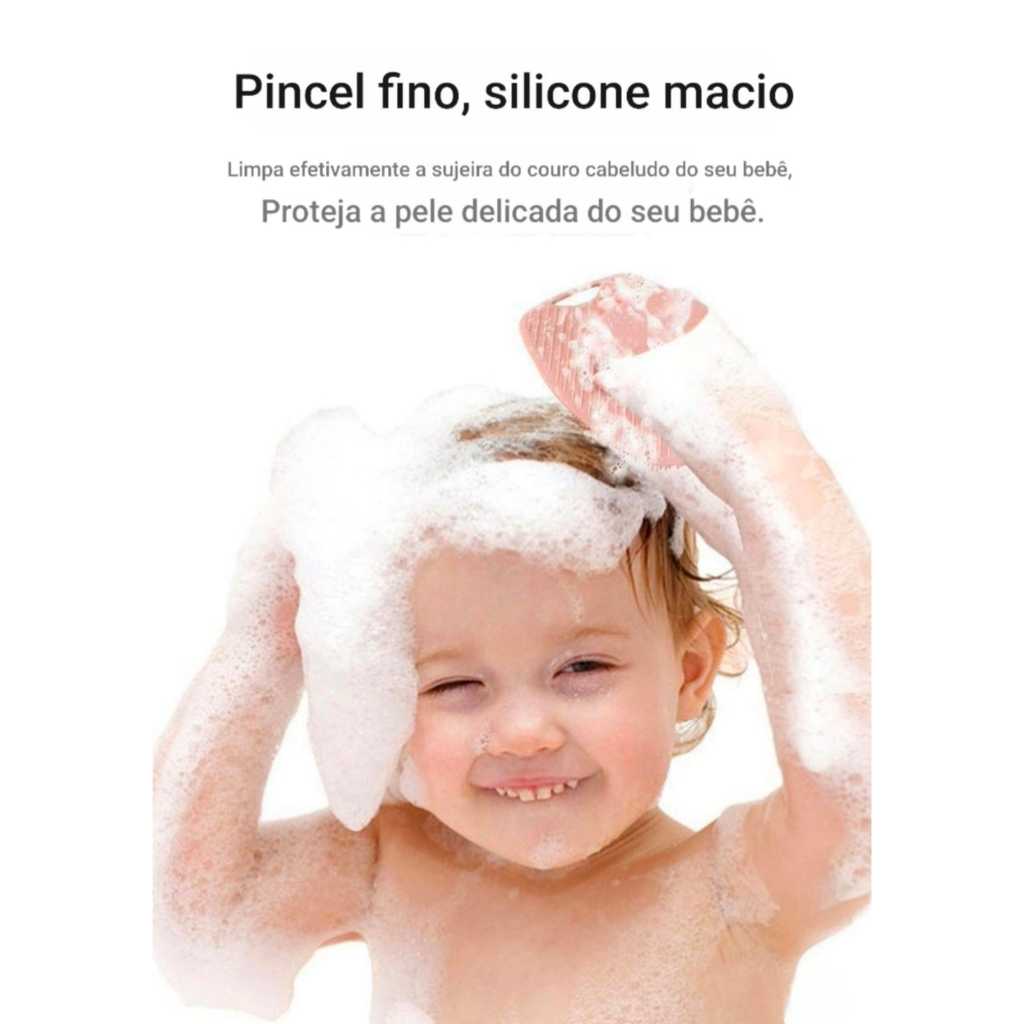 Massageador De Silicone Para Banho Escova Macia Com Alça Higiene Couro Cabeludo Bebê E Criança