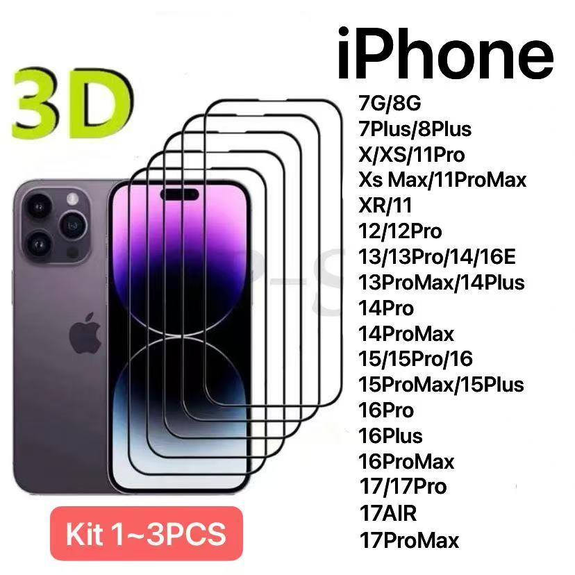 Kit De Película De Vidro Te 3D para Iphone  7G/8G/7Plus/8Plus/XS/XSMax/XR/11/12/13/14/15/16/17ProMax