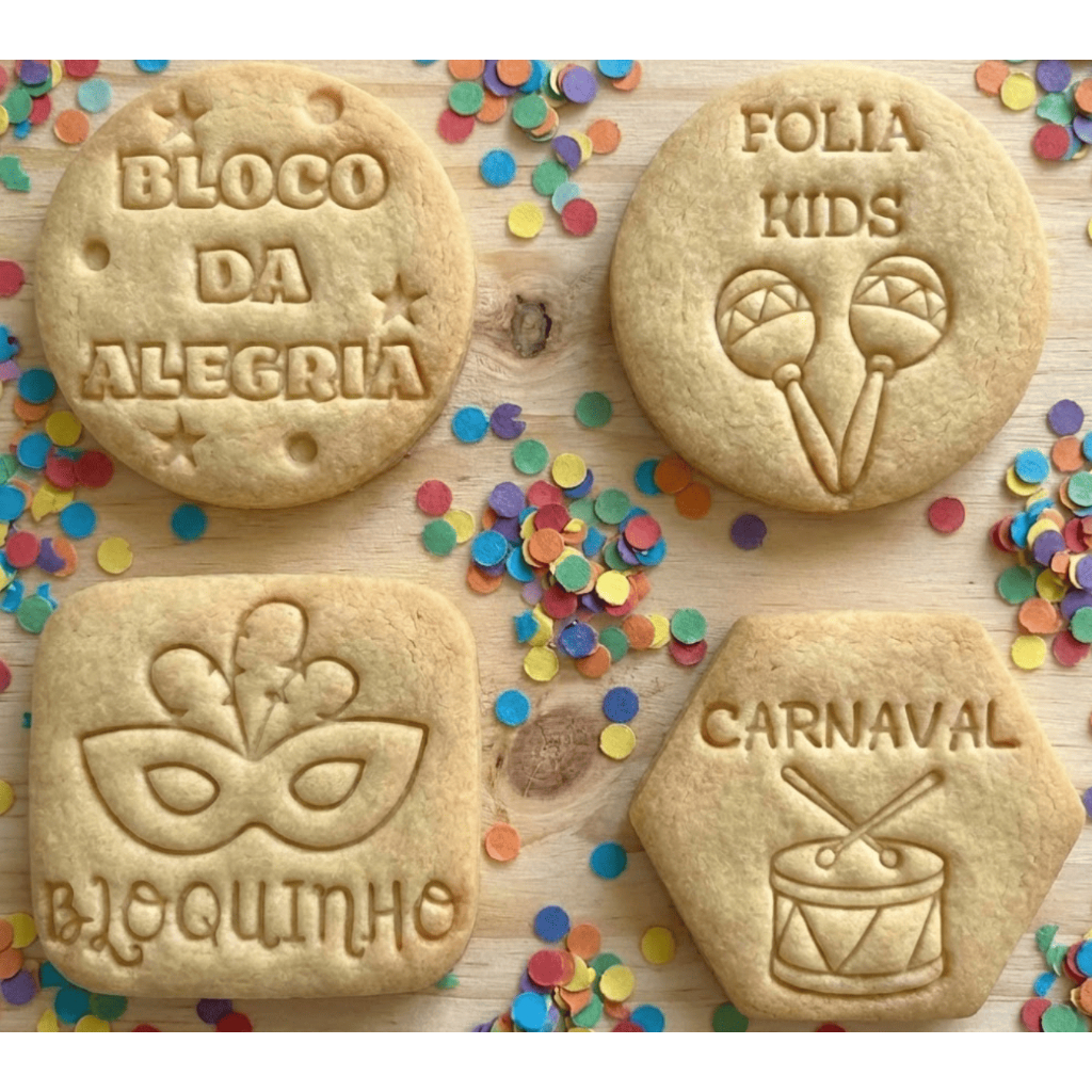 Carnaval Bloquinho Folia Kit 4 Cortadores Biscoito para Pasta Americana Confeitaria Criativa Decoração de Bolo Festa