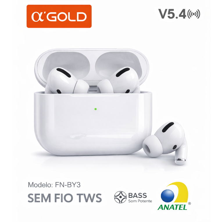 Fone De Ouvido A'Gold FN-BY3 Bluetooth Sem Fio V5.4 Branco TWS Borracha em Oferta na Shopee
