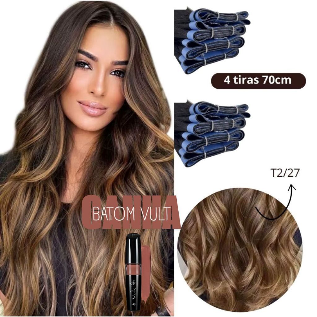Mega Hair Adesivo Cabelo Bio Vegetal Preto Castanho Chocolate — imagem 2 de 2