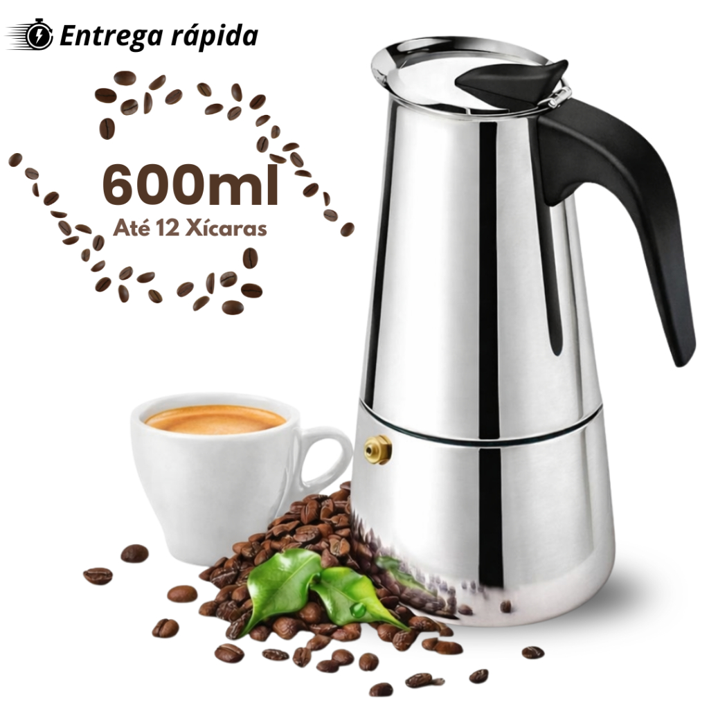 Imagem Cafeteira Expresso Italiana de Aço Inox 600ml 12 Xícaras de Café Expresso e Moka