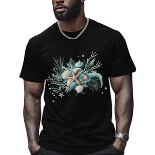 Camiseta masculina de manga curta fundo do mar gola redonda  Tamanho G