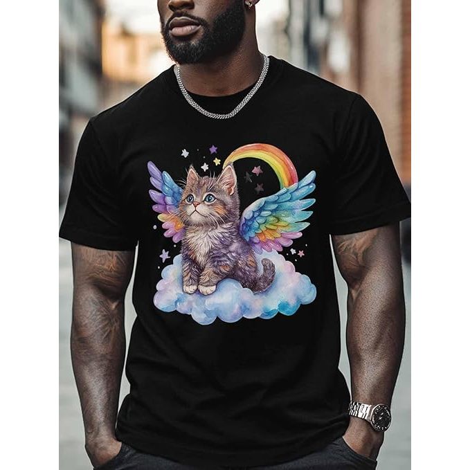 Camiseta masculina de manga curta gato gola redonda  Tamanho G