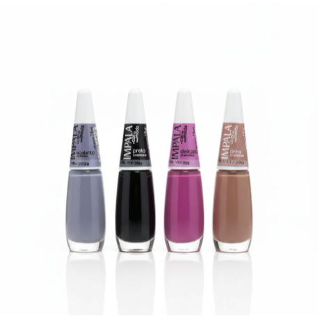 IMPALA Kit 4 Esmaltes Impala Cremosos – Acalanto, Preto, Delicado e Nude | 8ml