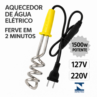 Aquecedor de Água Elétrico 1500W Imersão Ferve em 2 Minutos Ebulidor Portátil 127v/220v em Oferta na Shopee