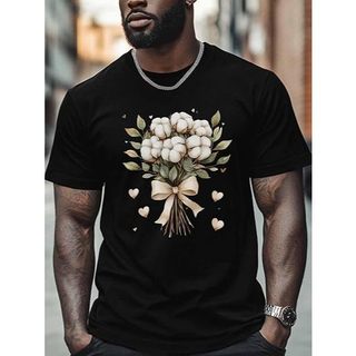 Camiseta masculina de manga curta flor de algodão gola redonda  Tamanho G