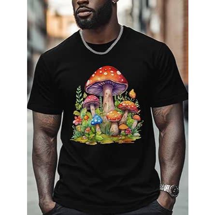 Camiseta masculina de manga curta cogumelo gola redonda  Tamanho M