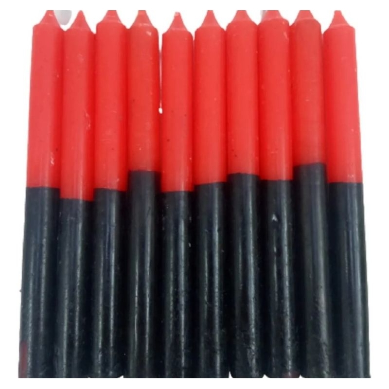 Vela Palito Bicolor Vermelha e Preto Exu 18 cm 1k 2k 3k  Umbanda Parafina 100% Pura