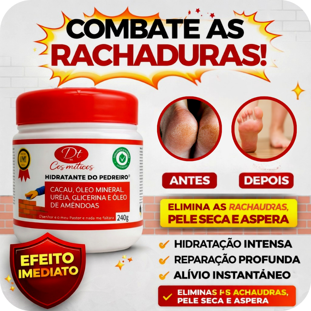 Creme de Ureia 240g Hidratante do Pedreiro | Creme para Pés Ressecados e Rachados | Hidratação Profunda