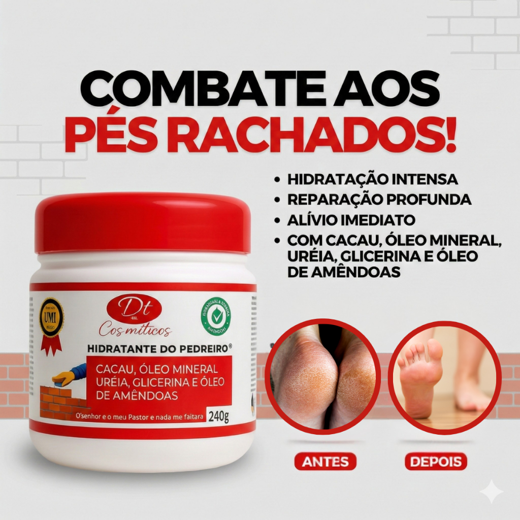 Creme do Pedreiro 120g com Ureia | Hidratante para Pés Ressecados e Rachados | Hidratação Profunda