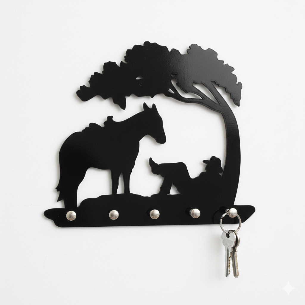 Porta Chaves Cavalo Cowboy 20x22cm Preto em MDF em Oferta na Shopee