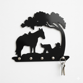 Porta Chaves Cavalo Cowboy 20x22cm Preto em MDF em Oferta na Shopee