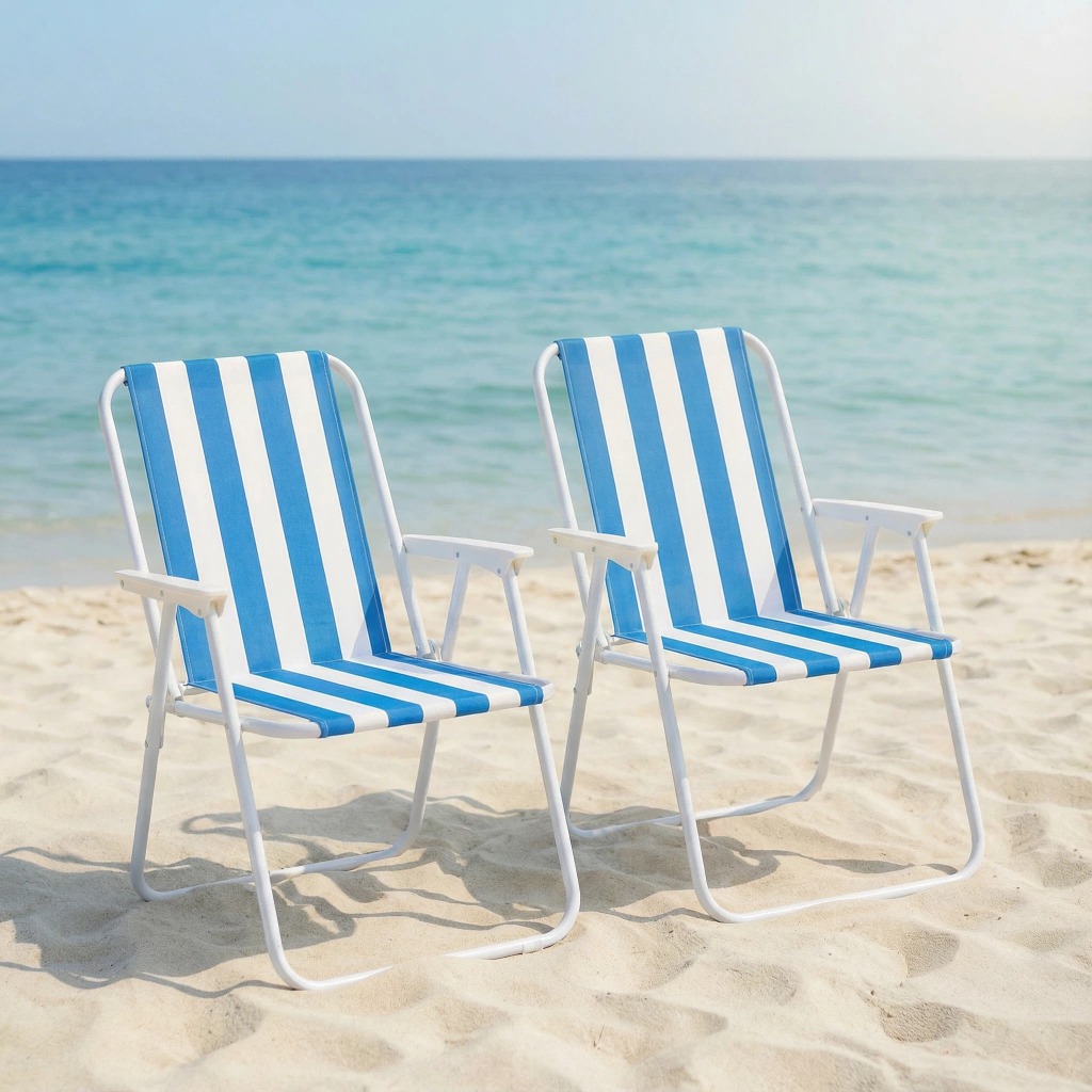 Kit 2 Cadeiras de Praia Piscina Dobrável Tecido Confortável Leve Resistente Suporta 110Kg