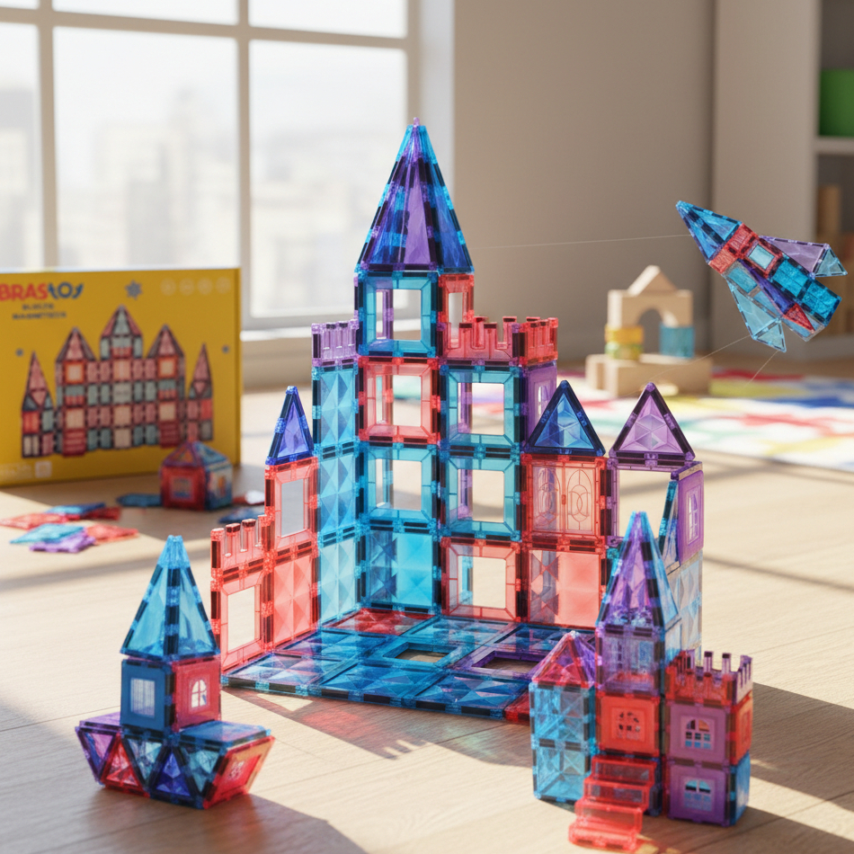 BRASTOY Blocos Magnéticos Vitral Tema de Inverno 104 Peças - Cores Azul e Vermelha em Oferta na Shopee