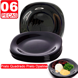 Kit Jogo 6 Pratos Quadrado Preto Opaline Liso de Vidro Temperado 27,9cm Elegante Cozinha 06 Unidades em Oferta na Shopee