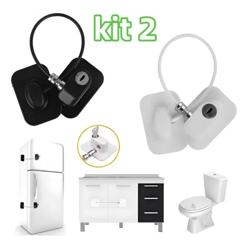 Kit 2 Trava Tranca Com Chave/Com Senha para Geladeira Freezer Porta Janela Gaveta Não Precisa Furar