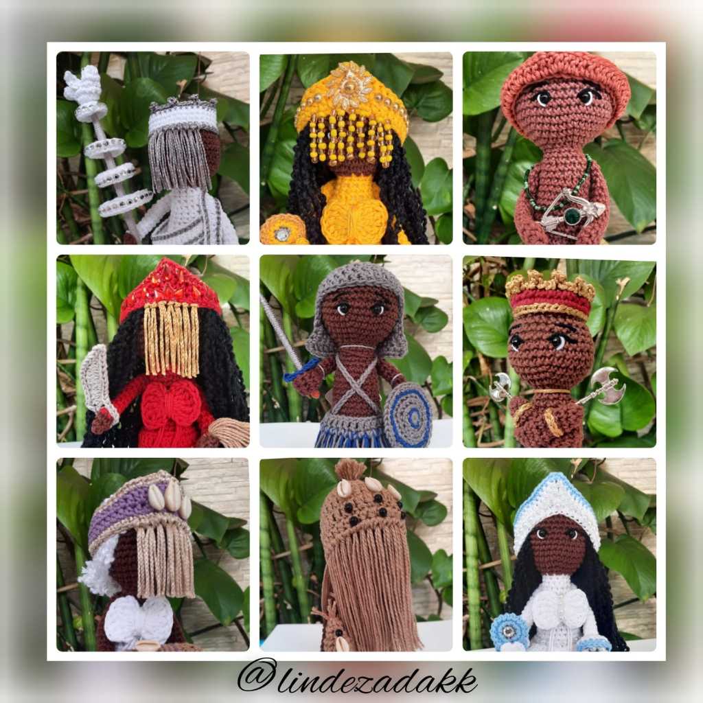 ORIXÁS AMIGURUMI SANTINHOS - OXALA OXUM  IEMANJA OGUM OBALUAE OXOSSI XANGO PRETOS VELHOS
