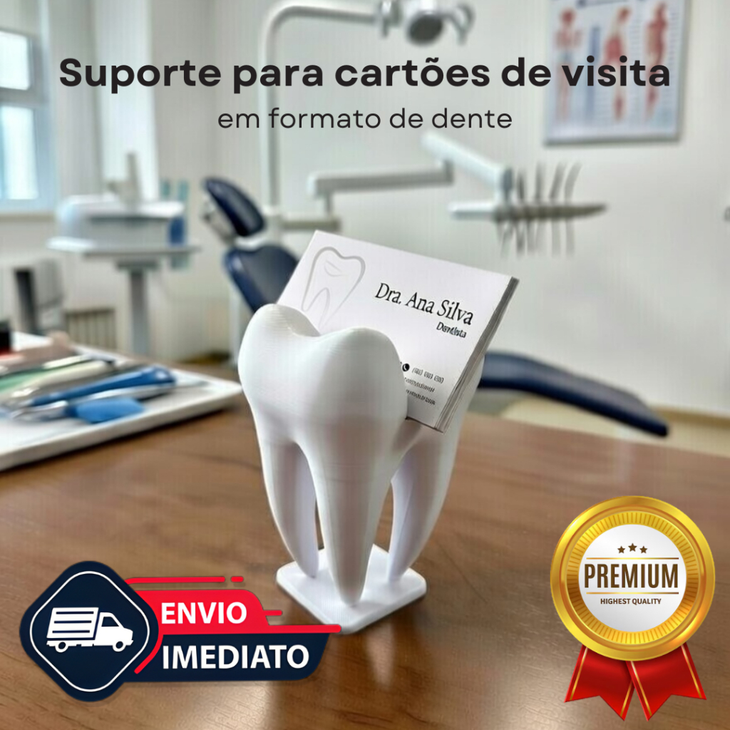 Suporte Porta Cartões de Visita Formato Dente p/ Dentista Recepção Consultório Branco Organizador 3D