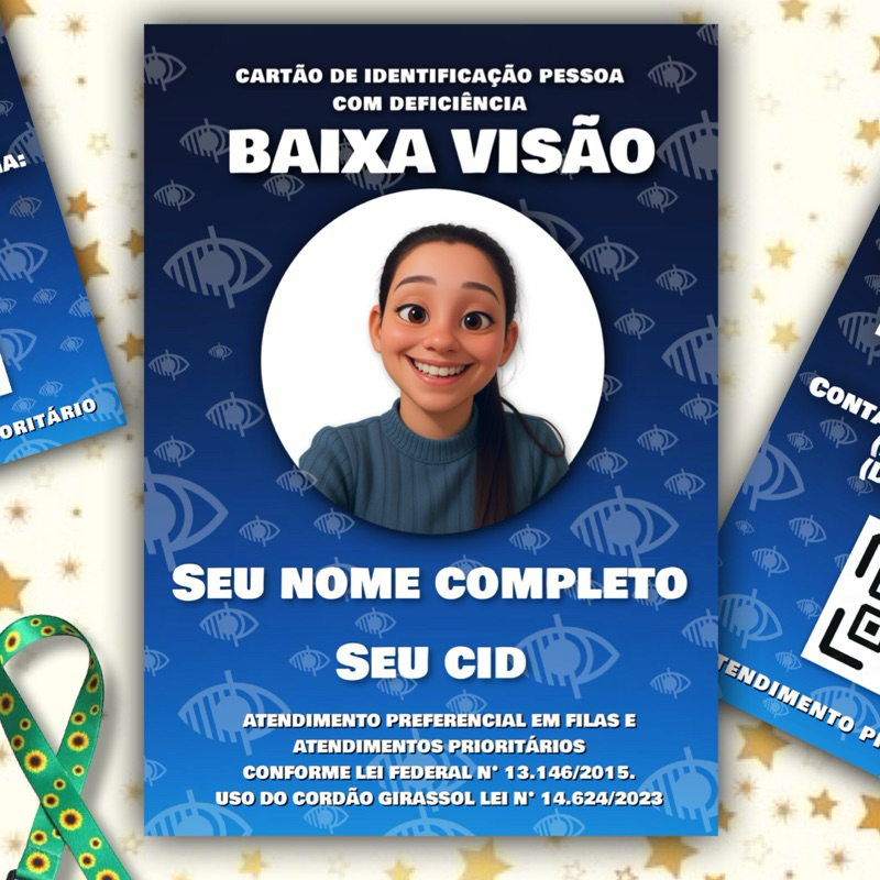 kit Cordão Girassol + Cracha + Qr Code Com Seu Laudo Médico BAIXA VISÃO, VISÃO MONOCULAR PLASTIFICADO em Oferta na Shopee