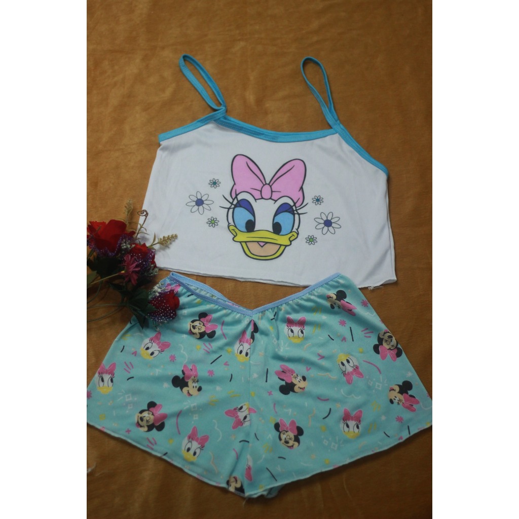 Baby Doll Feminino Verão Pijama Curto Confortável Estampado Personagem Estilo Blogueira Cropped Moda Dormir