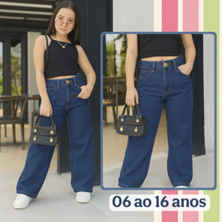 Calça Jeans Infantil Feminina WIDE LEG ESCOLA PASSEIO em Oferta na Shopee