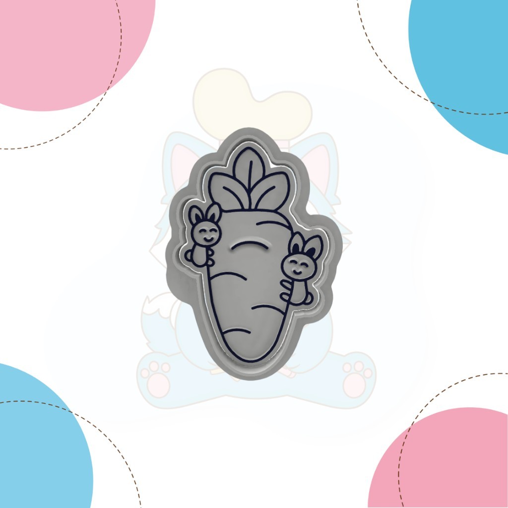 Cortador de biscoito Cenoura com coelhinhos 8cm